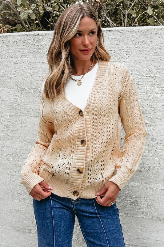 Women Open Knit Drop Shoulder Sweater Cardigan