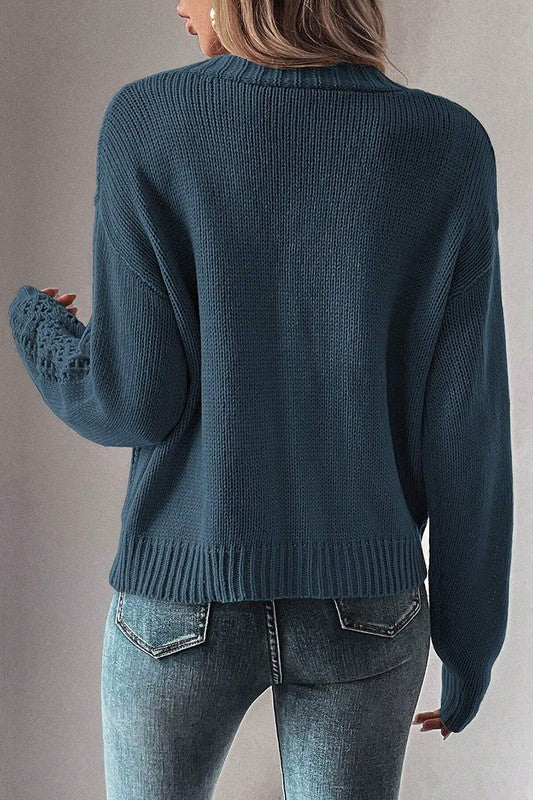 Women Open Knit Drop Shoulder Sweater Cardigan