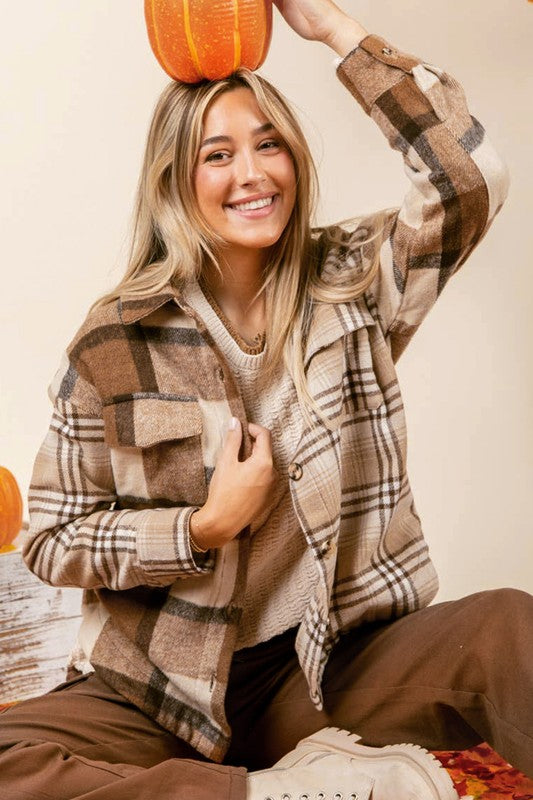 Women Flannel Plaid Double Flap Pocket Jackets