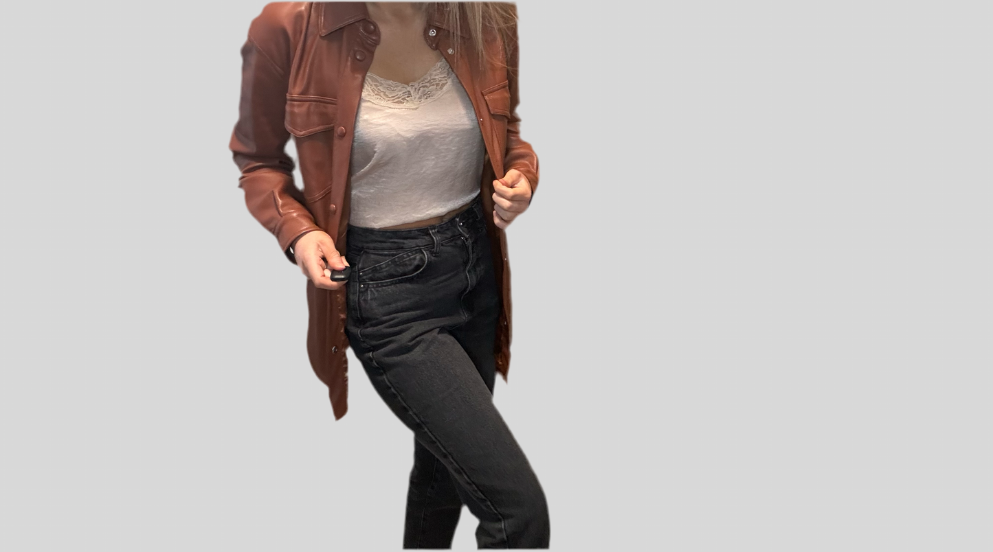 Abercrombie long leather jacket small