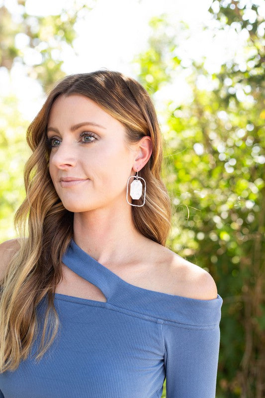 Ivory and Silver Acrylic Chandelier Earrings