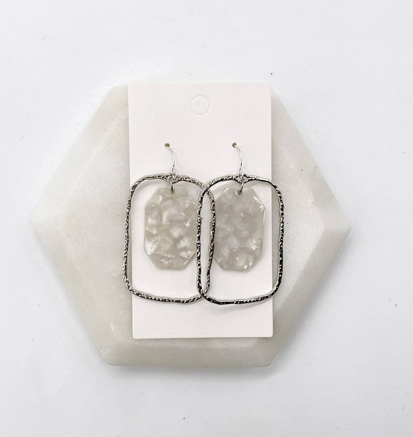 Ivory and Silver Acrylic Chandelier Earrings