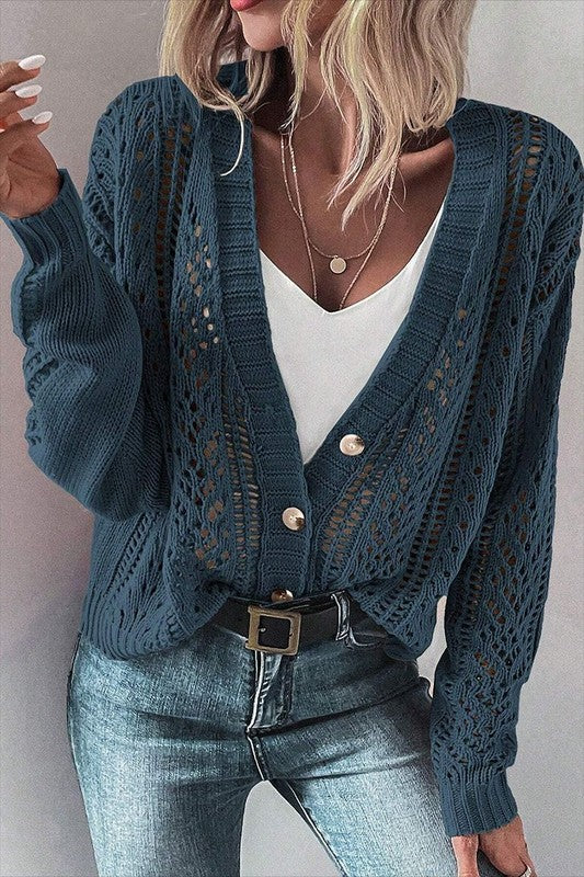 Women  Open Knit Drop Shoulder Sweater Cardigan