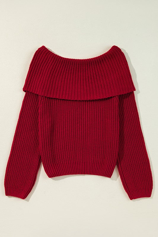 Off Shoulder Ribbed Knit Sweater