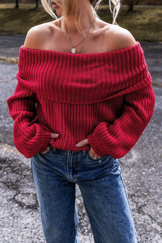 Off Shoulder Ribbed Knit Sweater