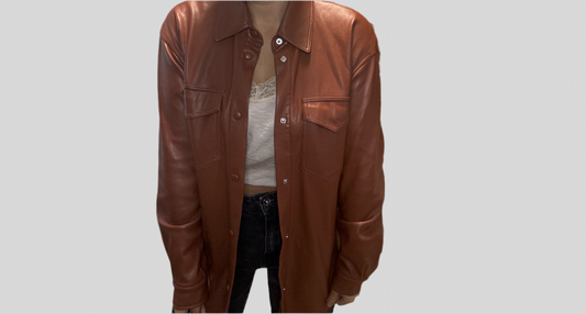 Abercrombie long leather jacket small