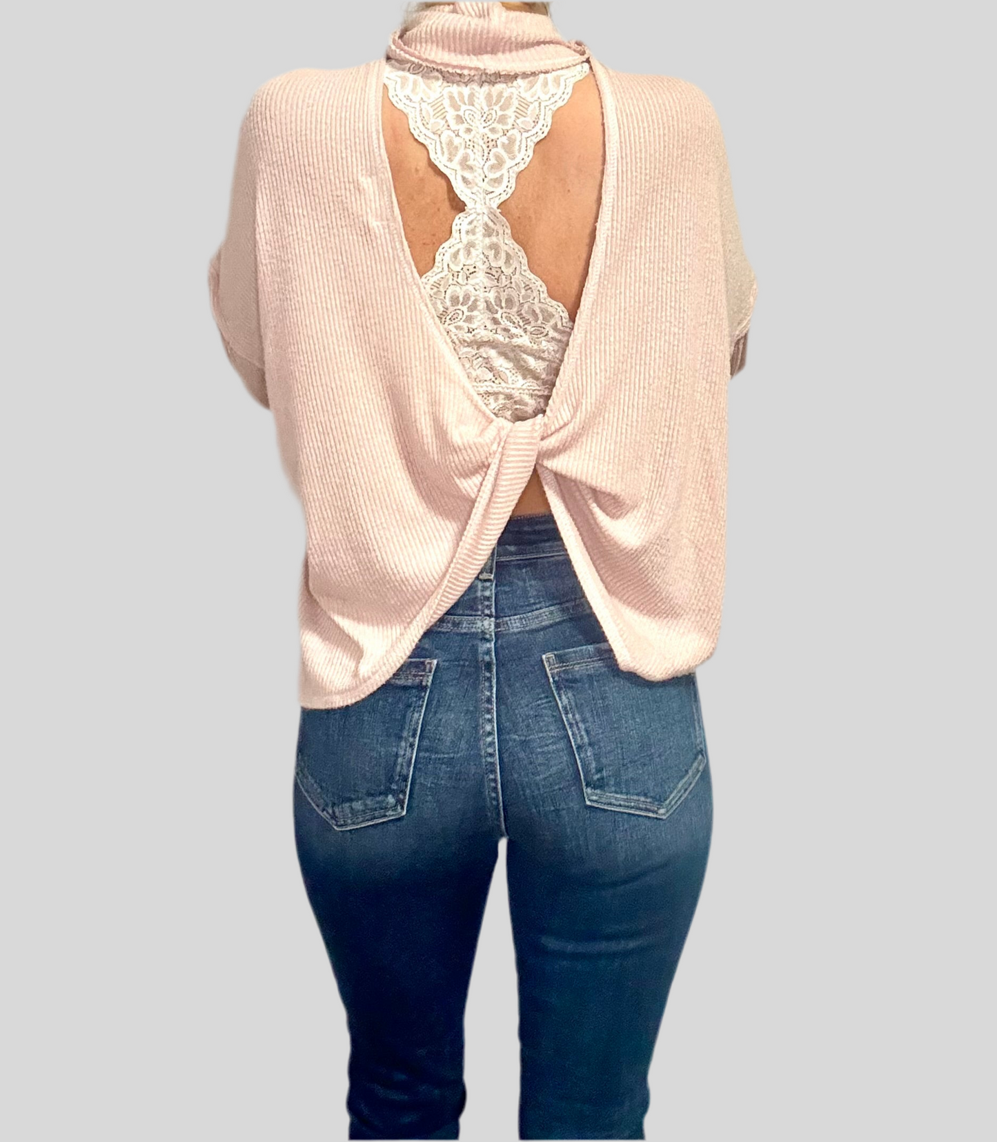 Blush pink open back sweater medium